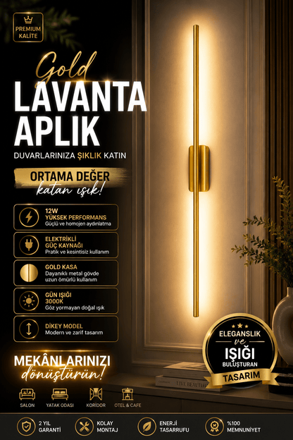Gold Kasa Lavanta Aplik 2 Adet Duvar Dekorasyon Aydınlatması Şık Ambiyans 12w Gün Işığı ELEKTRİKLİ - Voxify