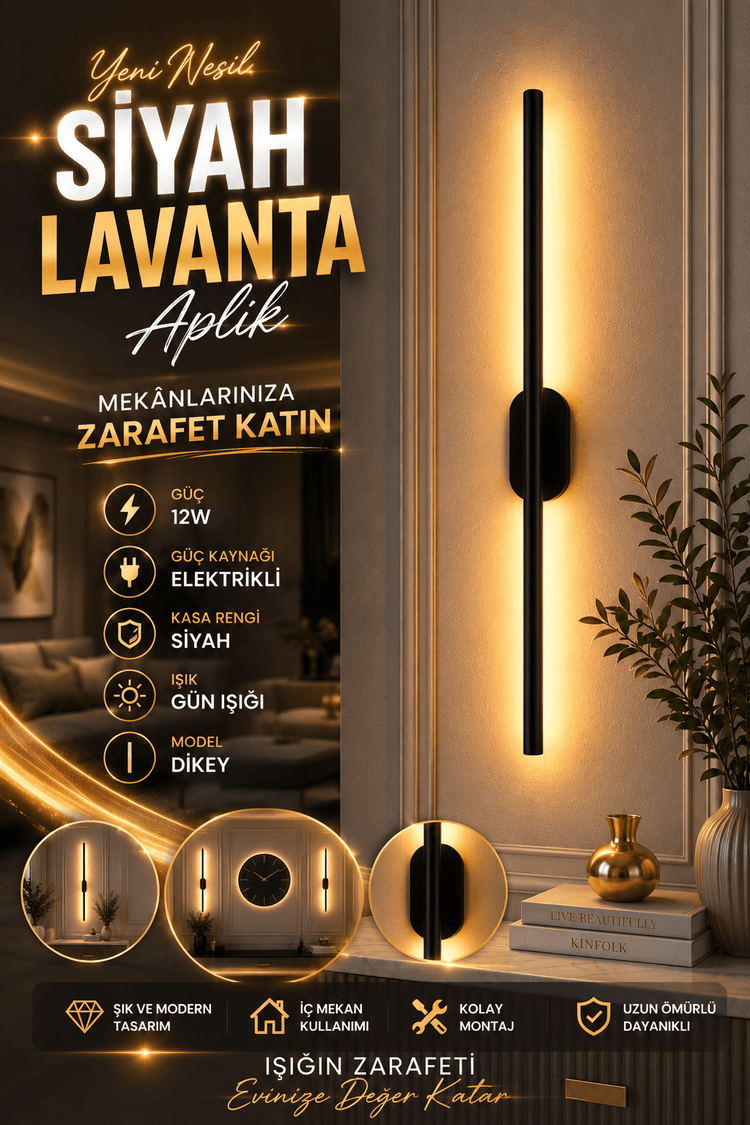 Siyah Kasa Lavanta Aplik 2 Adet Duvar Dekorasyon Aydınlatması Şık Ambiyans 12w Gün Işığı ELEKTRİKLİ - Voxify