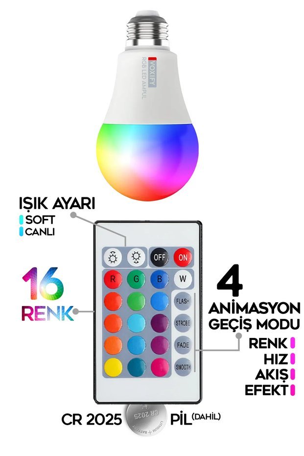 VOXIFY Kumandalı RGB LED Ampul – 9W E27 - Voxify