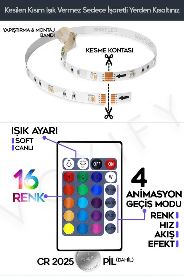 VOXIFY Kumandalı RGB Şerit LED – 2.5 / 5 Metre - Voxify