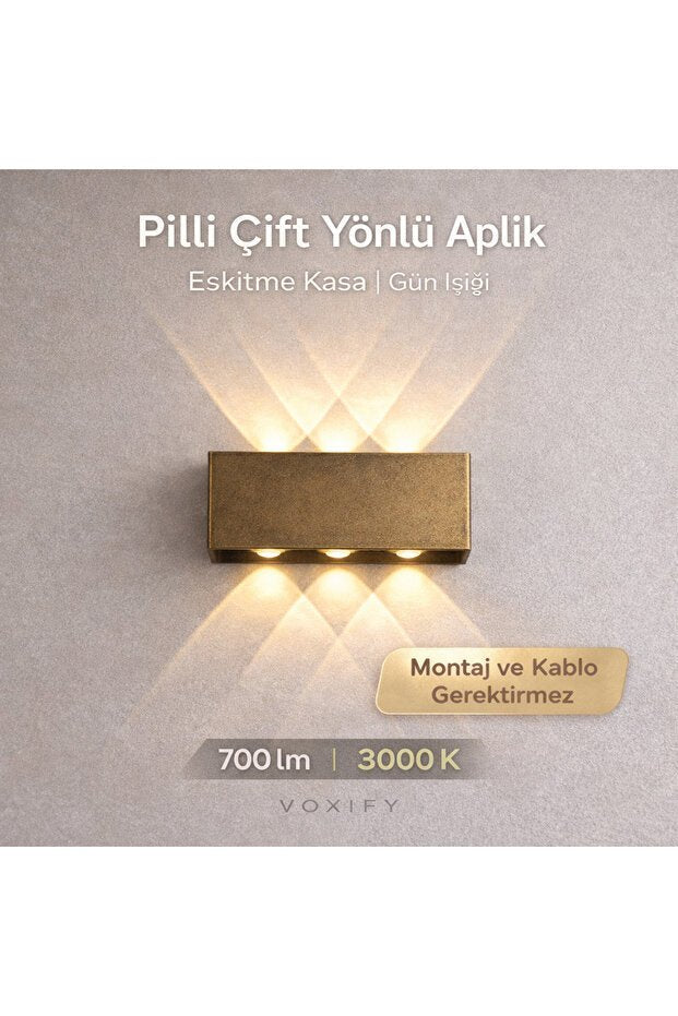VOXIFY Mercekli Çift Yönlü Aplik – Eskitme Gold - Voxify